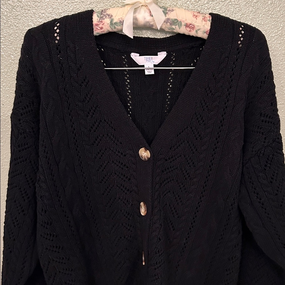 Time and Tru Black Button-Up Knit Cardigan